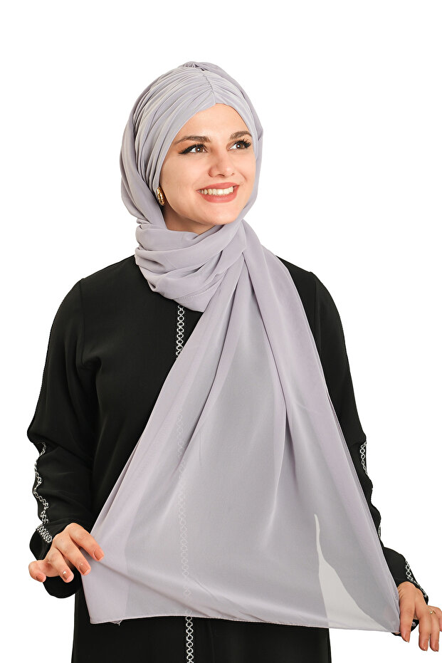 Gray Practical Ready-To-Wear Bonnet Shawl Chiffon Draped 2507_15