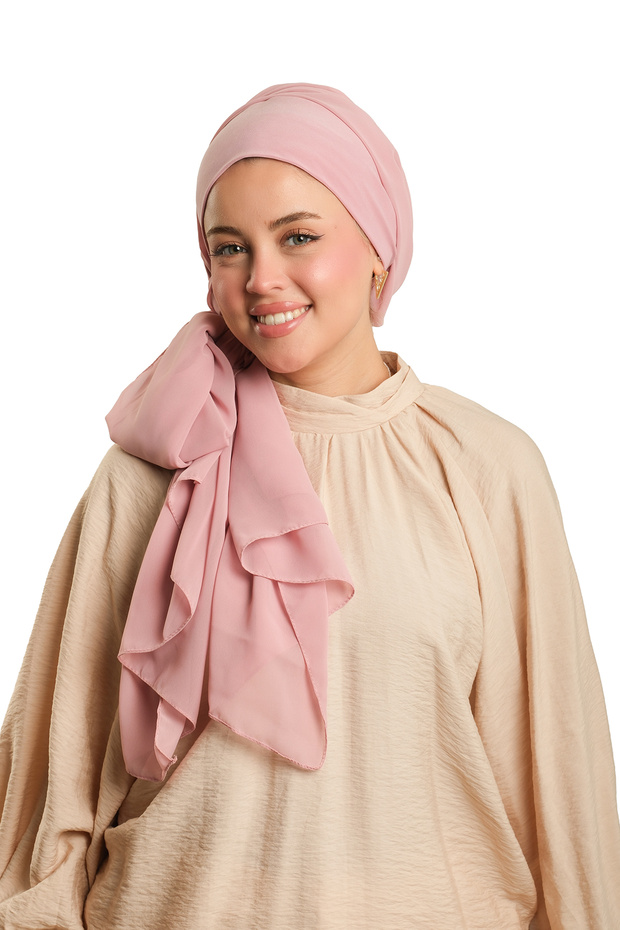 Powder Practical Ready-To-Wear Bonnet Shawl Chiffon Plain 2506_06