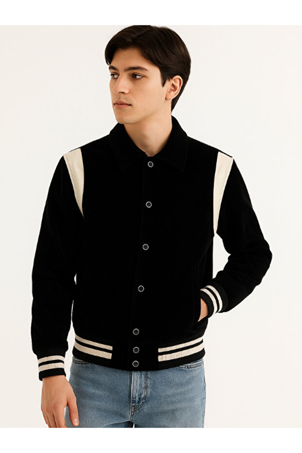 Black Men's Velvet Fabric Sports Coat Coat