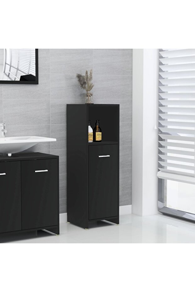 Bathroom Cabinet Black 30x30x95 cm Engineered Wood