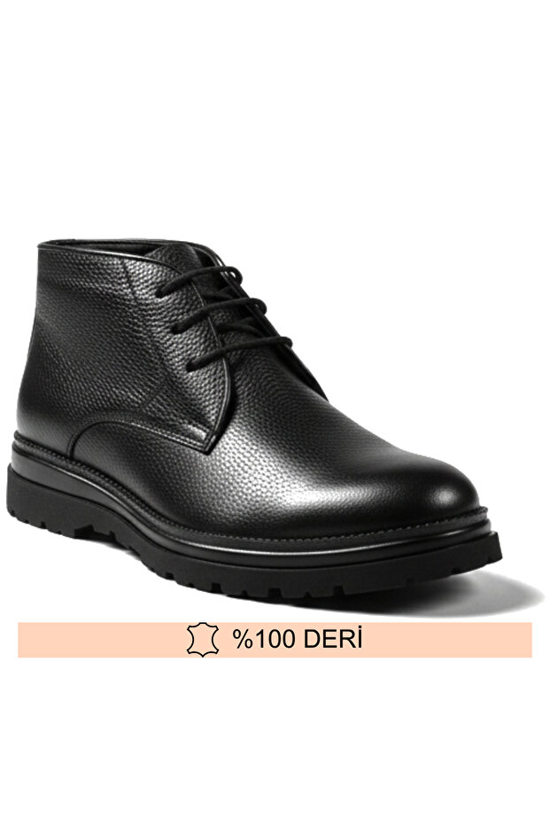 Genuine Leather Black Three-Tie Winter Boots