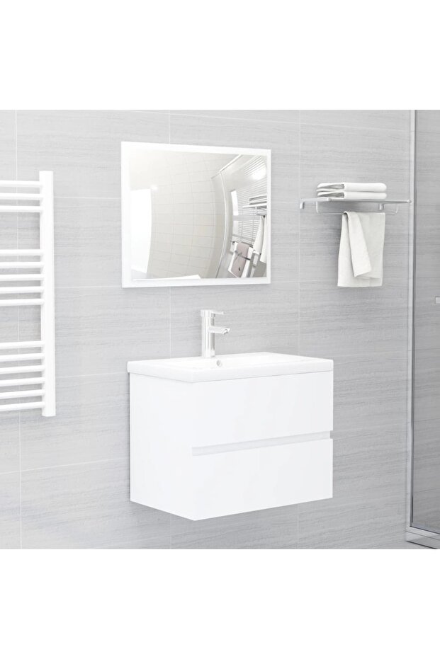 Bathroom Furniture Set White Engineered Wood