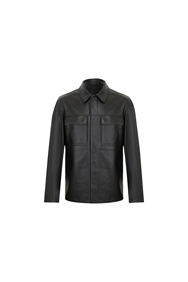 Men's Black Leather Coat M400323416