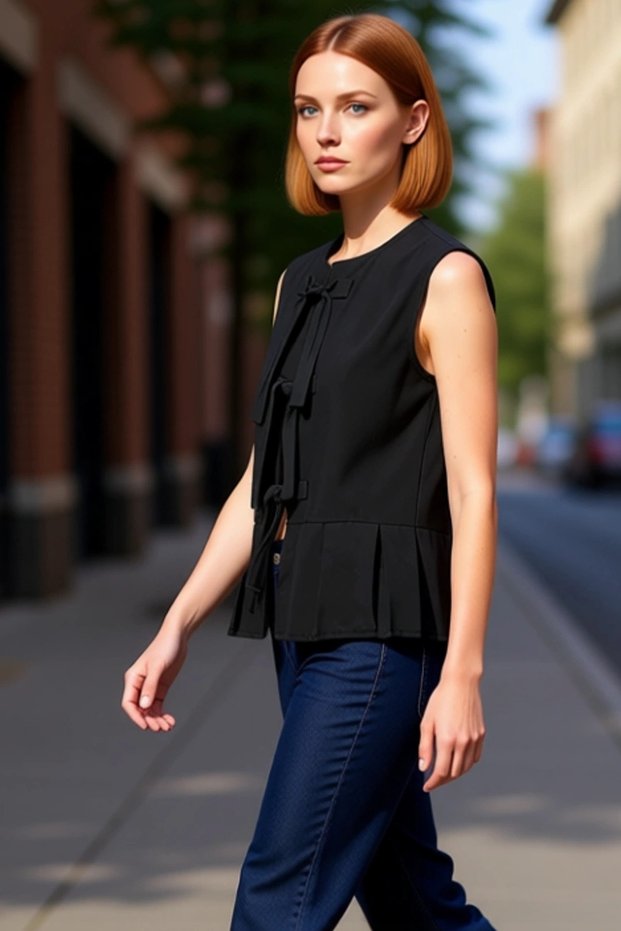 Women's Front Lace-Up Sleeveless Woven Blouse Crew Neck Ideal for Casual Daily Style Good Quality