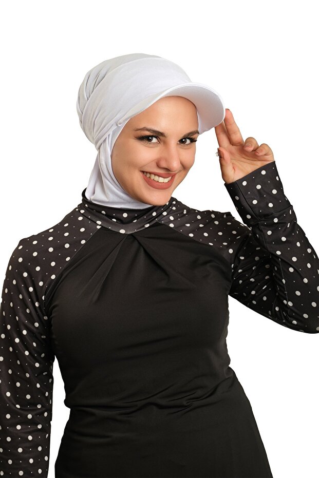 وشاح تيسيتير عملي جاهز للارتداء باللون الأبيض مع قبعة مدمجة من الفيسكون سادة 2513_42
