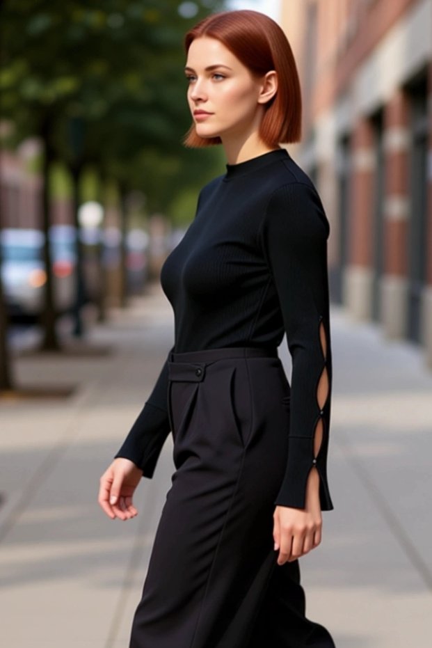 Women's Body-Hugging Slim Knit Blouse with Crew Neck and Detailed Sleeve Design Offers Everyday Elegance