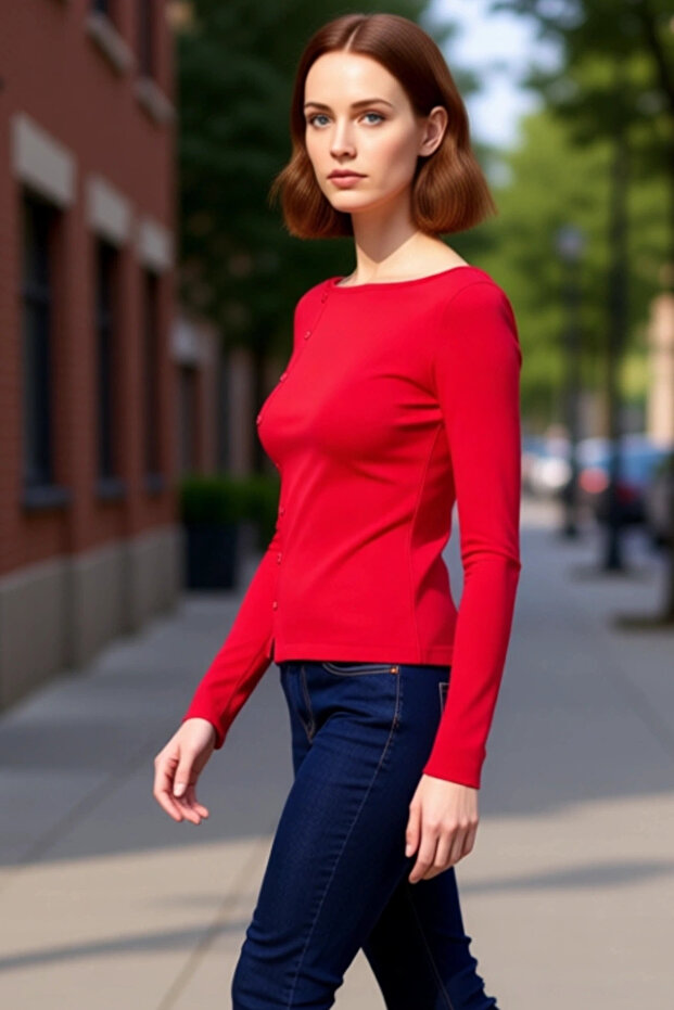 Women's Buttoned Crew Neck Fitted Corded Fabric Stretchy Knitted Long Sleeve Quality Stylish Comfortable