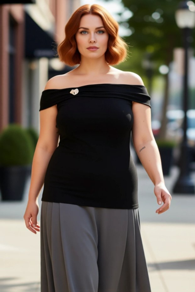 Carmen Collar Brooch Detailed Knitted Plus Size Top Clothing Women's Quality Stylish Comfortable Modern Elegant Casual
