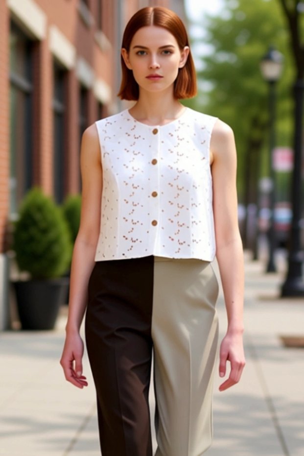 Women's Sleeveless Brode Detailed Woven Vest Blouse Quality Stylish Comfortable Modern Elegant Casual
