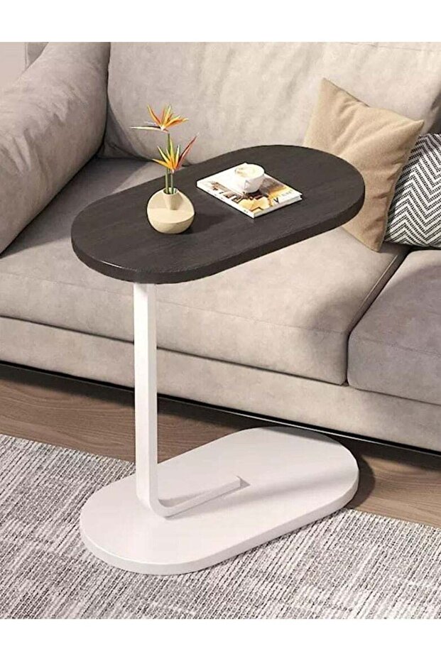 C-Shaped Sofa Side End Table, Light Luxury Bedside Cabinet Metal Frame