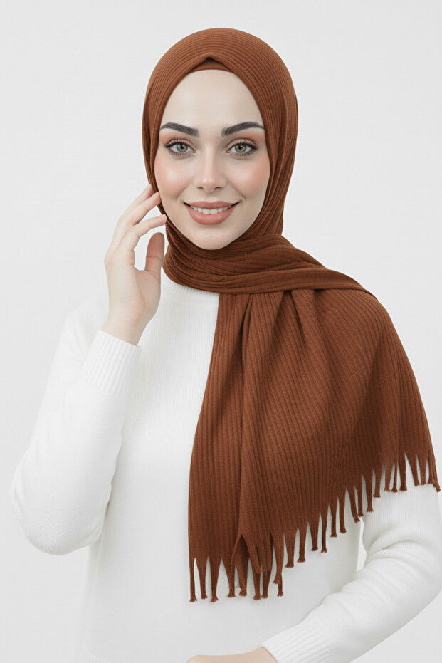 Brown Pleated Shawl | No Ironing Required, Pleated Shawl, Texture That Maintains the Shape Pleated Bamboo Shawl