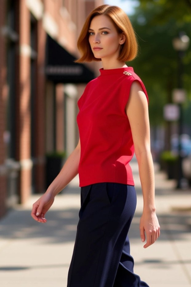 Fitted Stand Collar Scuba Crepe Knitted Blouse Casual Style Carefully Selected Long-Lasting Comfortable Cut
