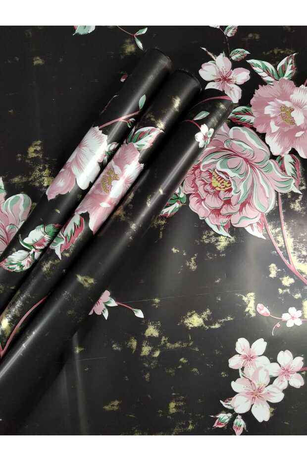 Black Background Floral Pattern Bouquet Wrapping Paper | Transparent Flower Wrapping & Gift Packaging 57X57 4 Pieces