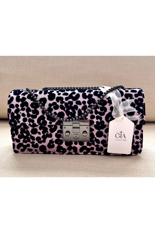 حقيبة الفهد باللونين الوردي والأسود - 3