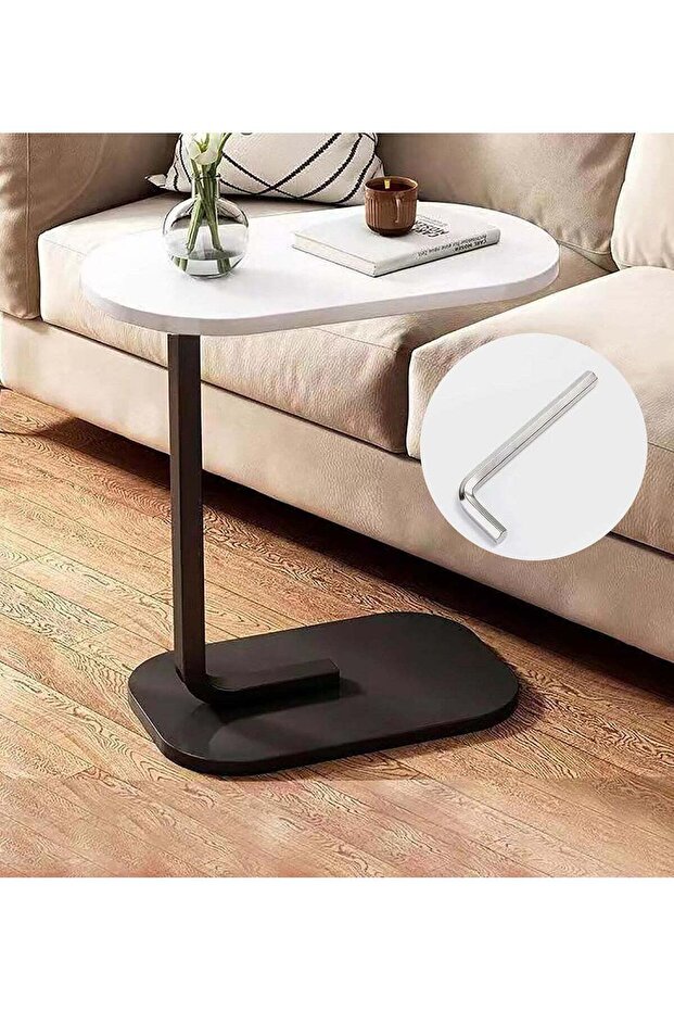 Sofa Side End Table - C-Shaped Metal Frame Bedside Side Table