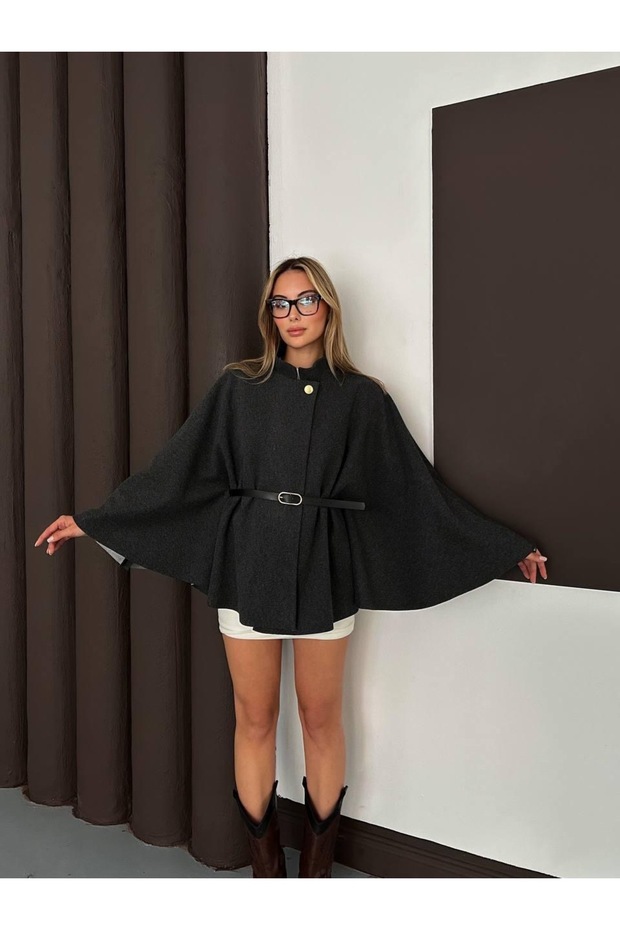 سترة بانشو بحزام وأزرار - 3