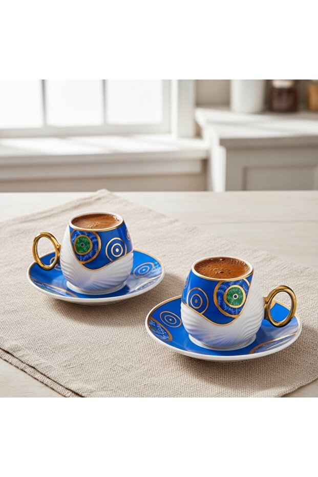 FAIR HOME Evil Eye Nazar Boncuğu Desenli 6 Kişilik Porselen Fincan ...