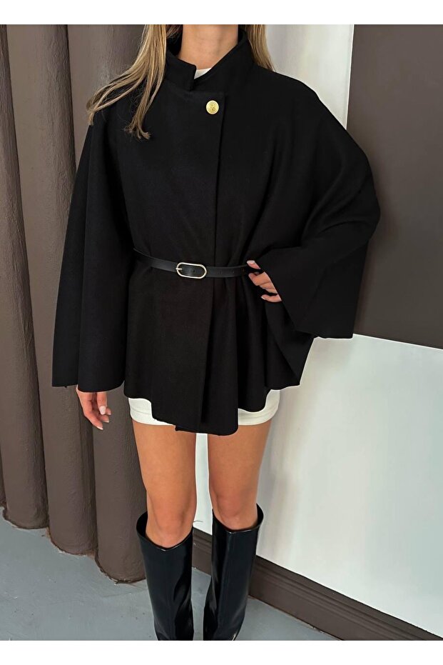 سترة بانشو بحزام وأزرار - 1