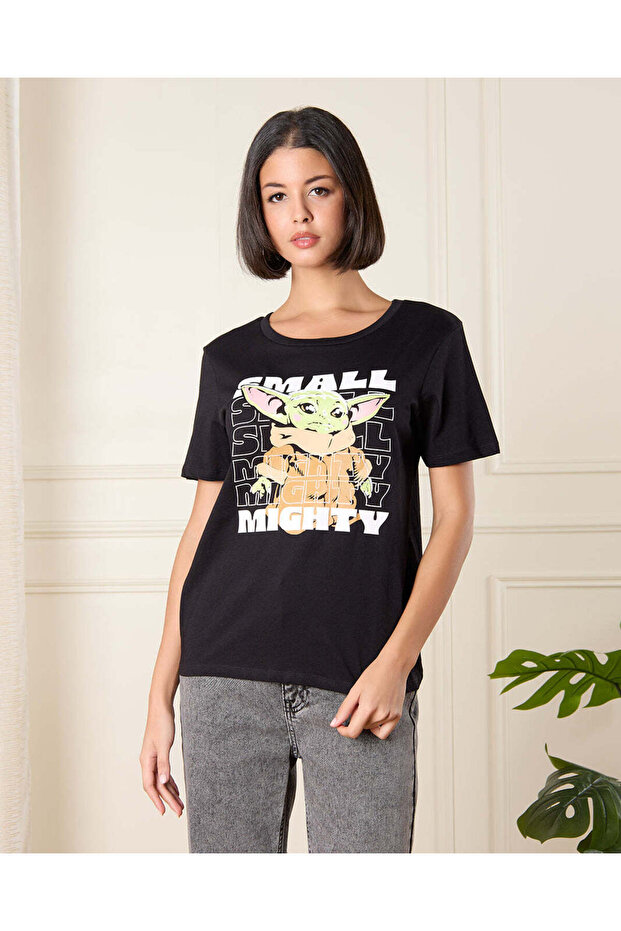 Women Black Yoda Printed T-Shirt