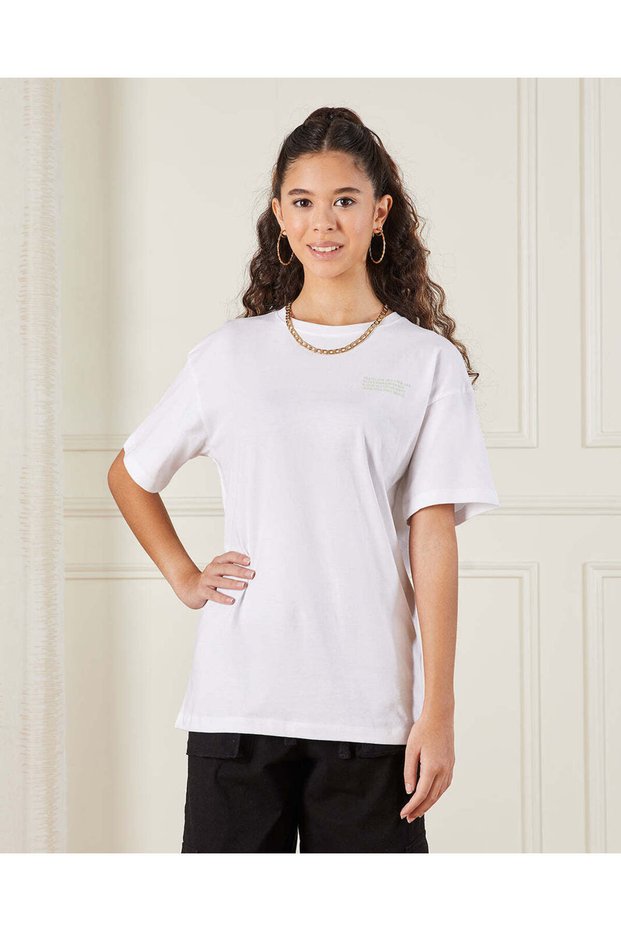 Senior Girls White Printed Oversize T-shirt