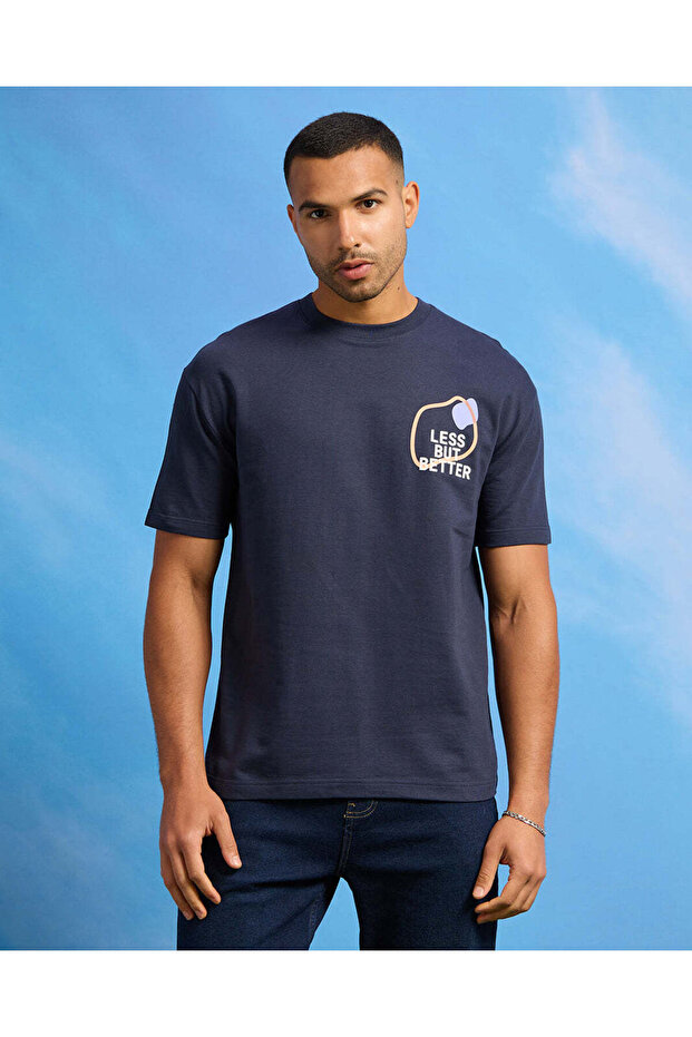 Men Navy Terry Printed T-Shirt