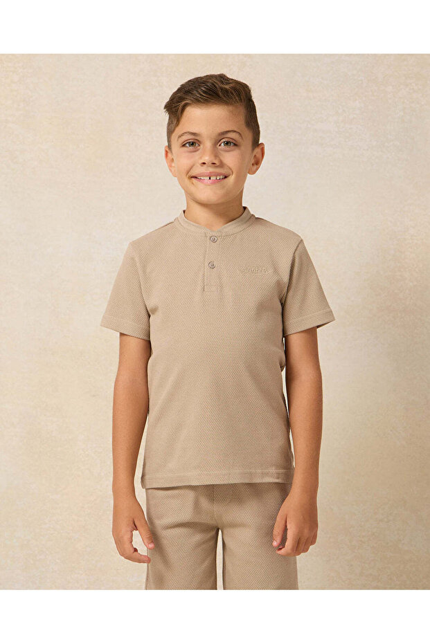Boys Beige Plain T-Shirt