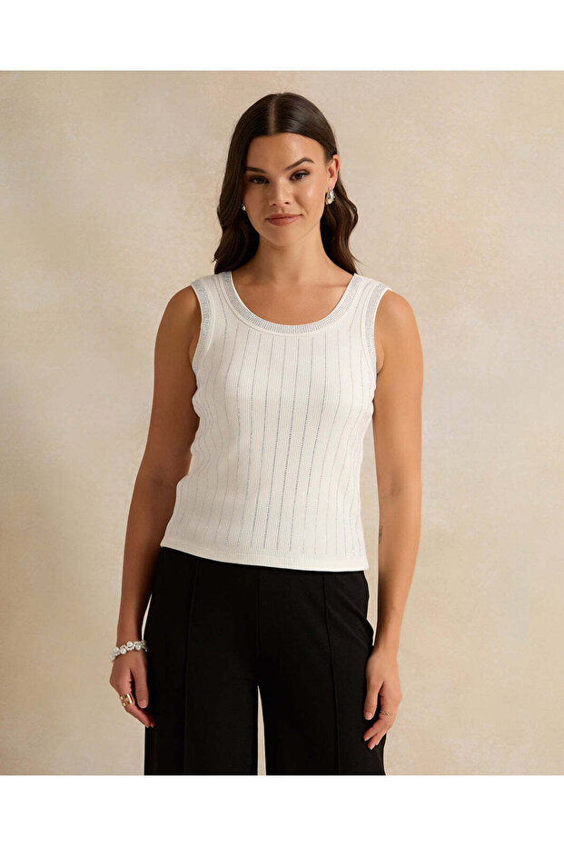 Women White Embellished Vest