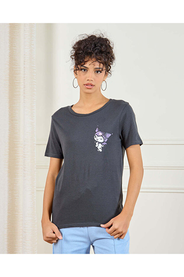 Women Grey Kuromi Printed T-Shirt