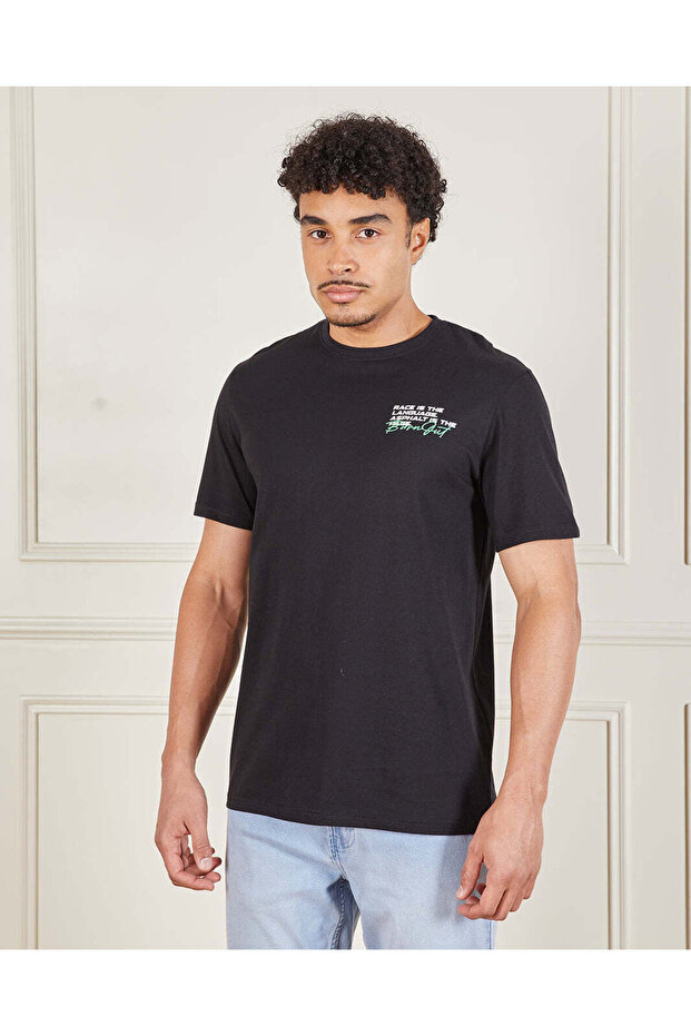Men Black Basic Printed T-Shirt