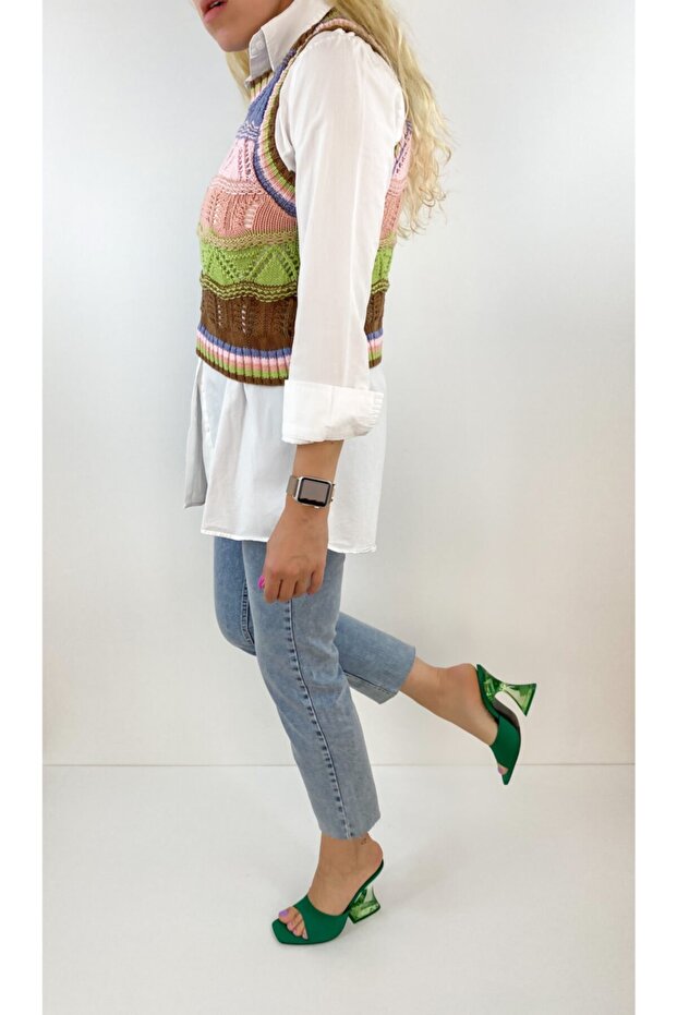 Çok Renkli Merserize Süveter - 3