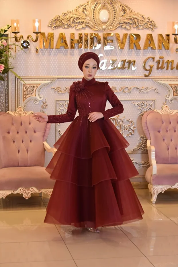 Dicle Bordo Abiye Elbise - 2