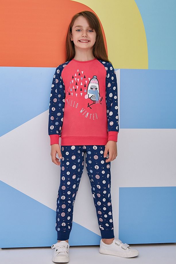 Hello Winter Kız Çocuk Pijama Takımı Nar Çiçeği - 1
