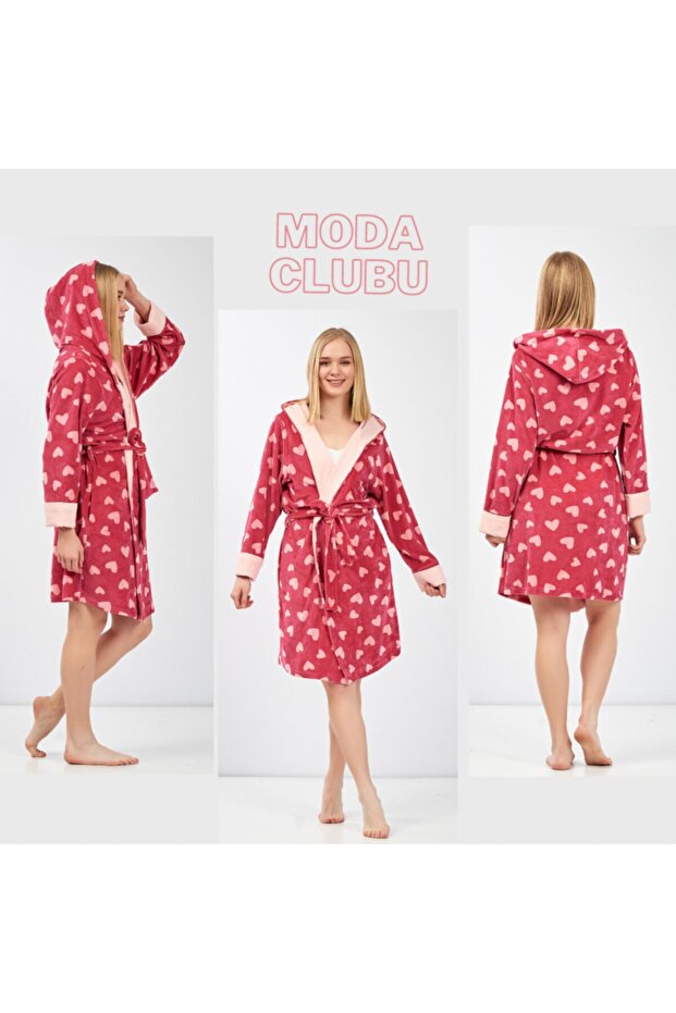 Pink Heart Velvet Dressing Gown
