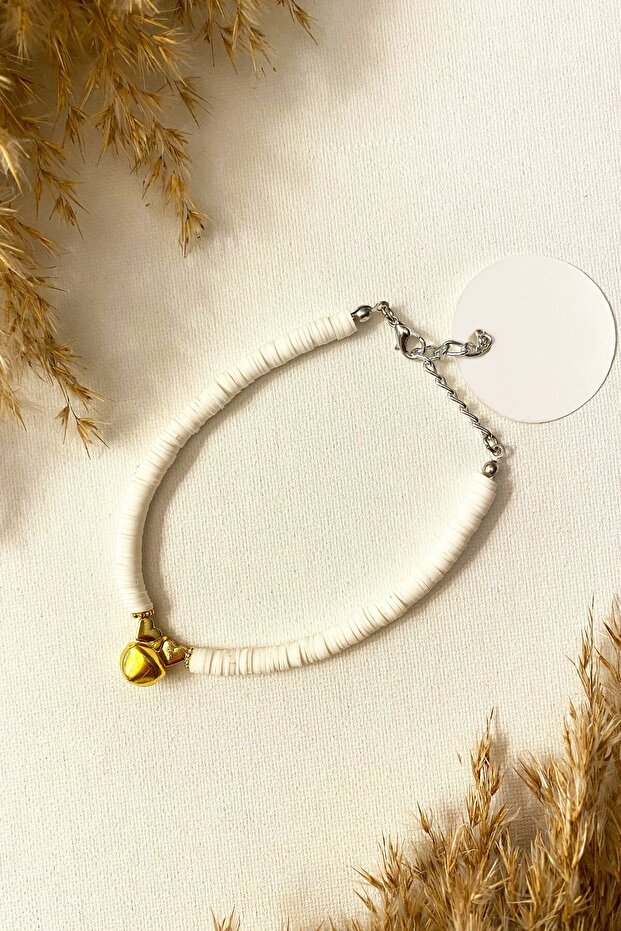 Cat Collar Cat Necklace with Bell Heart Gold Adjustable White