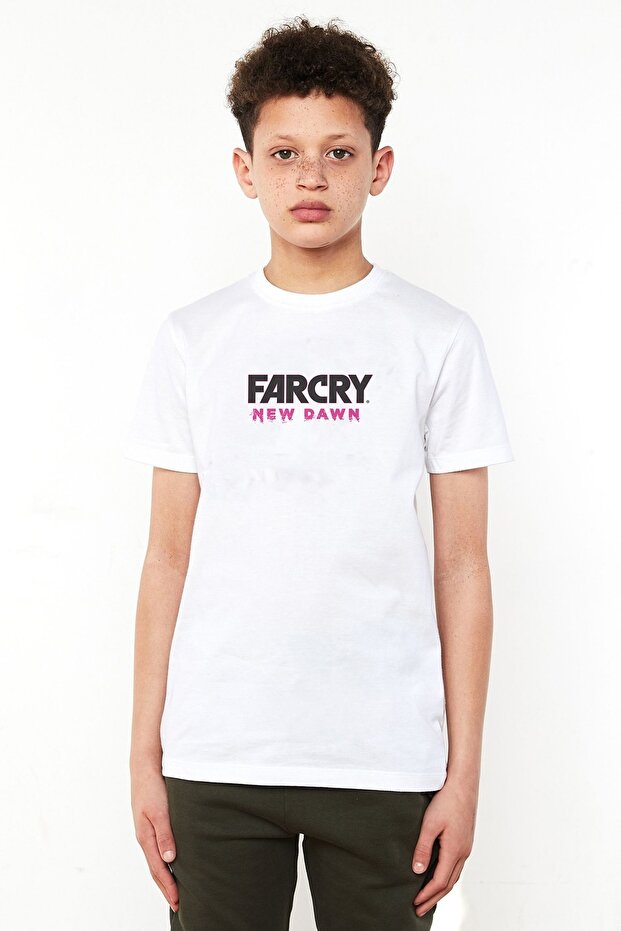 Unisex Kids White Tshirt Far Cry New Dawn Logo Printed