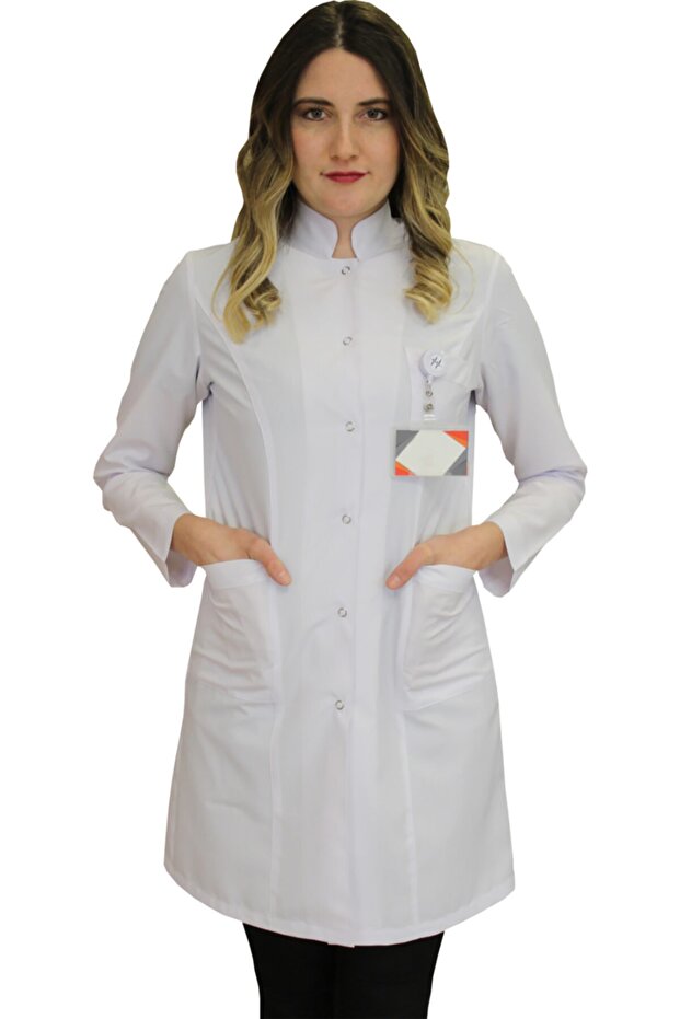 Prevailing Collar Women's Medium Length - Long Sleeve Doctor Apron, Teacher Apron, Hospital Uniform, White Apron
