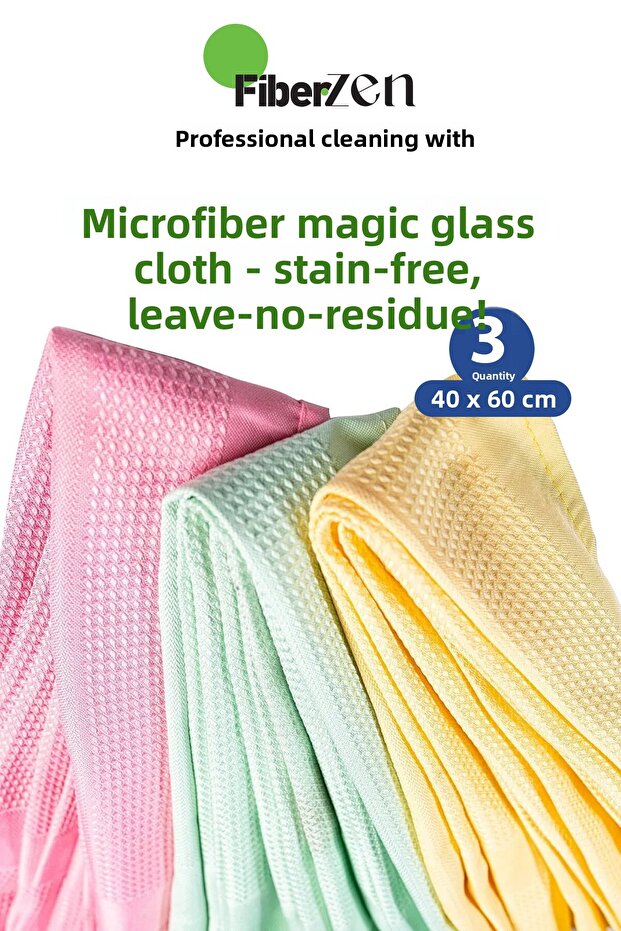 Magic Glass Cloth |   Microfiber Cleaning Cloth |   Does Not Leave Stains |   40X60Cm |   3 Pieces
