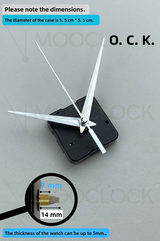 Clock Mechanism, Flowing Silent Wall Clock Mechanism, 14 mm Shaft (Set) Without Hanger