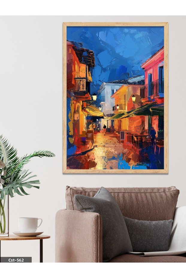 Oil Painting Colorful Street One Piece Wooden Framed Painting