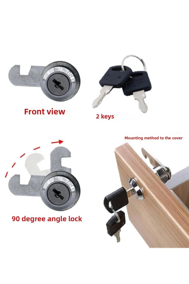 Latch Cabinet Drawer Lock Latch Drawer Lock with 2 Keys Furniture Cupboard Lock Metal - 6