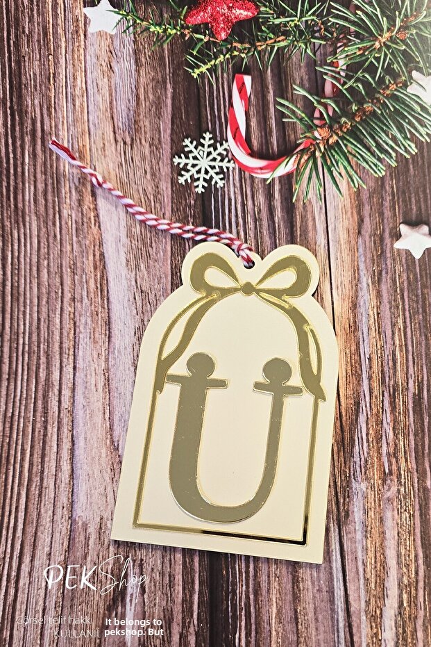 Initial Letter Window Model Bow Christmas Tree Ornament - Gold Initial Letter and Bow Design New Year Ornament