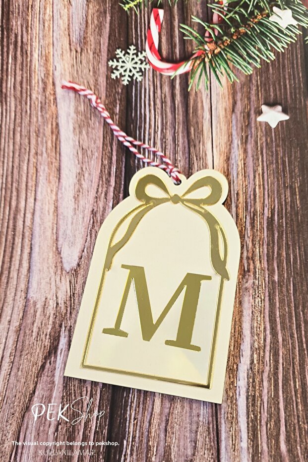 Initial Letter Window Model Bow Christmas Tree Ornament - Gold Initial Letter and Bow Design New Year Ornament