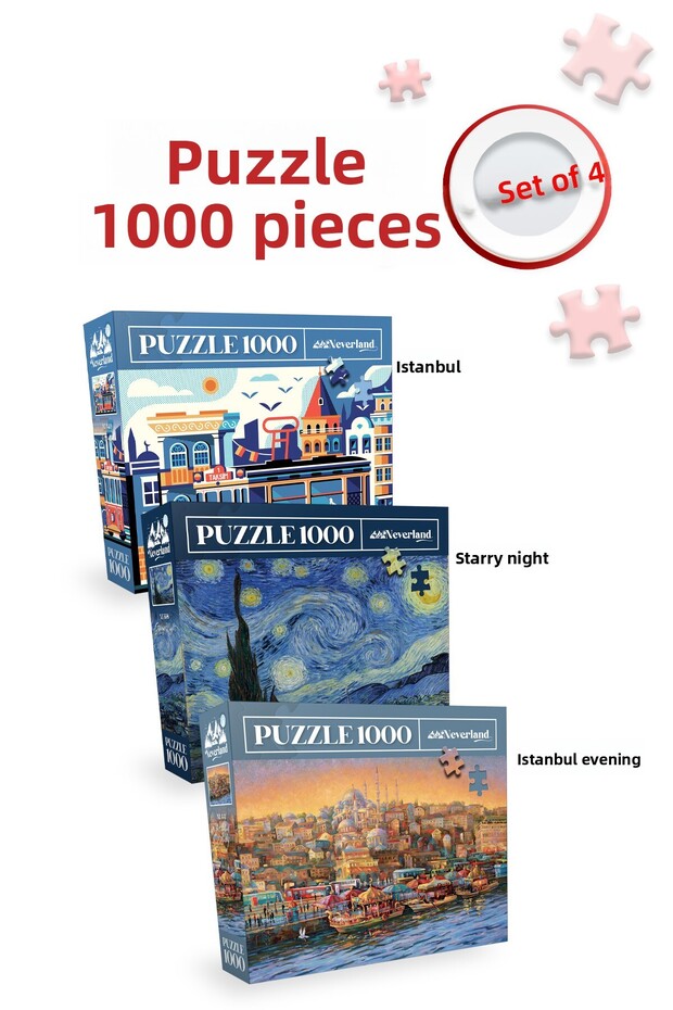 3 pieces of 1000 piece puzzle - starry night and istanbul and istanbul evening
