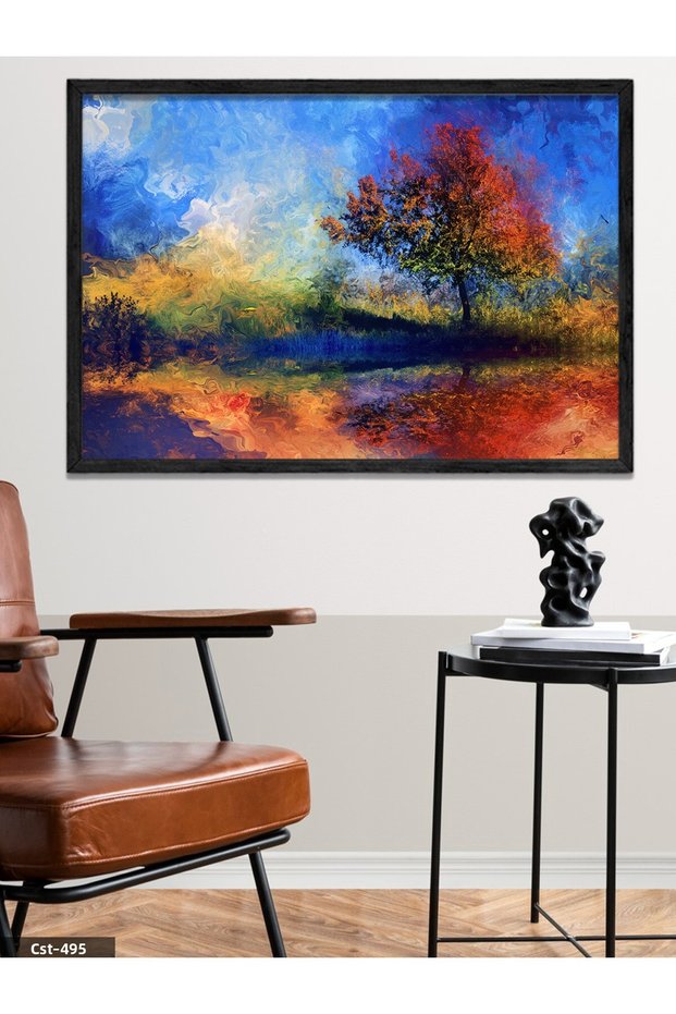 Colorful Tree One Piece Black Wooden Framed Painting