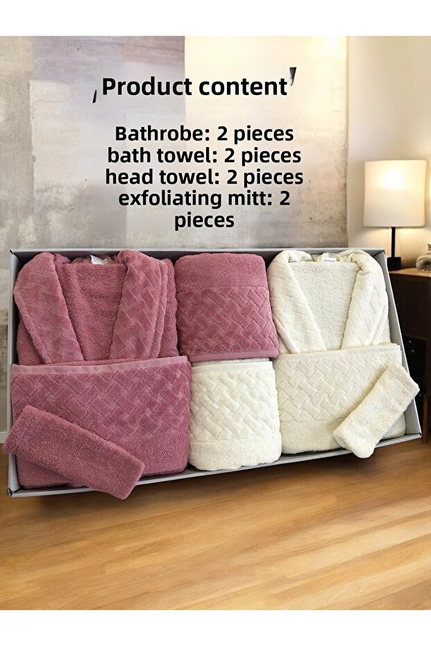 8 Piece Wicker Family Bathrobe Set - Dowry Set - 100% Cotton - Original Luxury Box