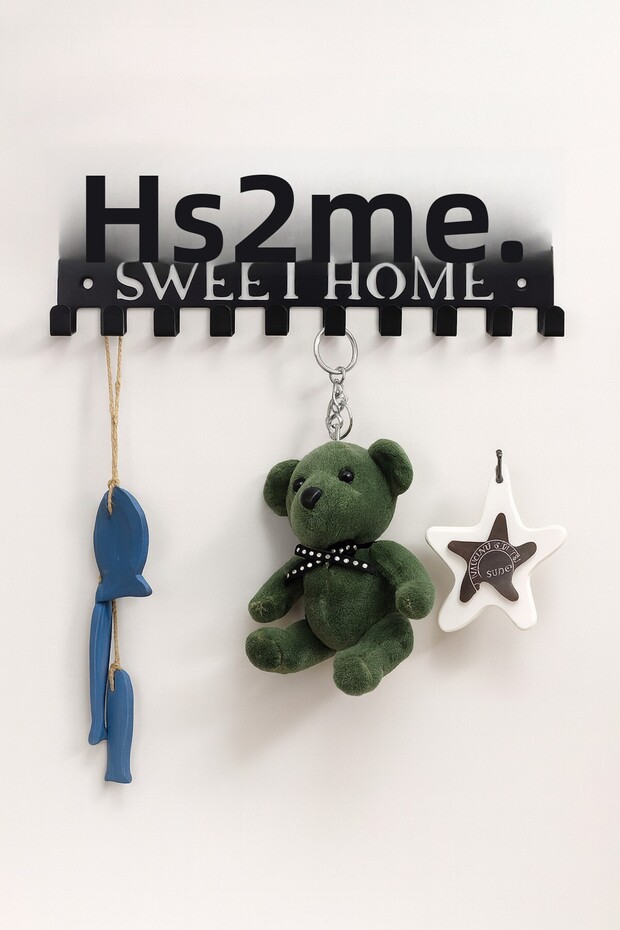 Black Home Sweet Home Written Metal Keychain Door Entry Hanger 25 cm X 9.5 cm with 10 Hooks Holder | | My Home Is Beautiful, My Home | | Key Hanger Wall Key Rack Key Organizer Entrance Hall