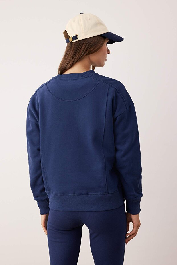 Lacivert Oversize/Geniş Kalıp Dikiş Detayı Kalın İçi Polarlı Örme Sweatshirt TWOAW26SW00204 - 4
