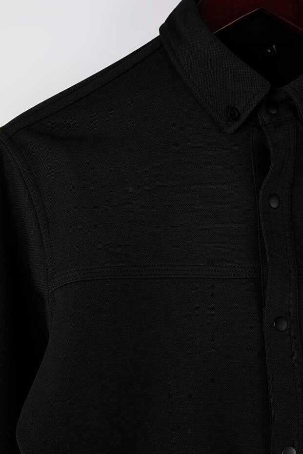Siyah Regular Fit Dokulu Erkek Gömlek TMNAW26GO00023 - 6