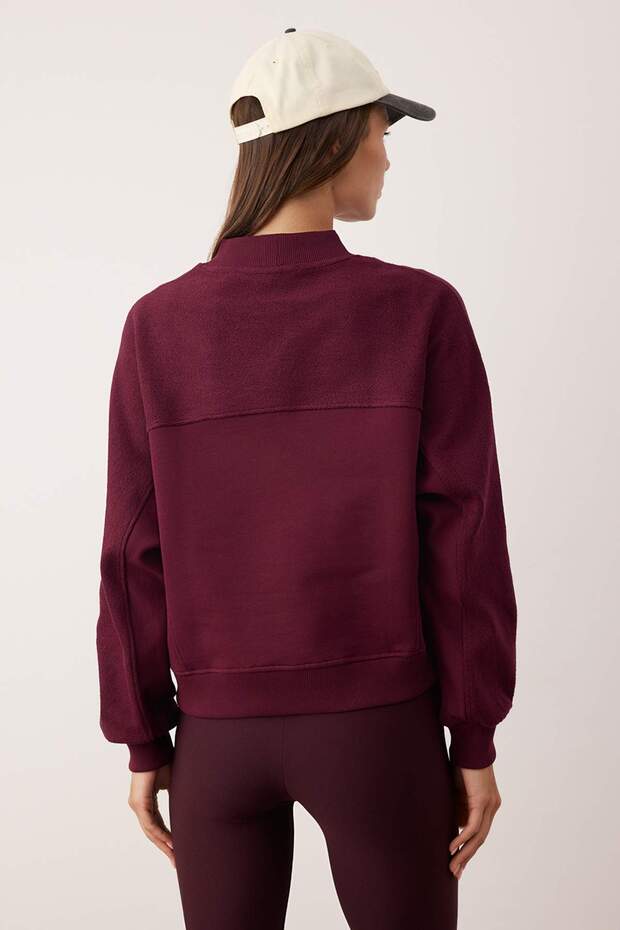 Mürdüm Oversize/Geniş Kalıp Dik Yaka Kalın İçi Polarlı Örme Sweatshirt TWOAW26SW00205 - 4