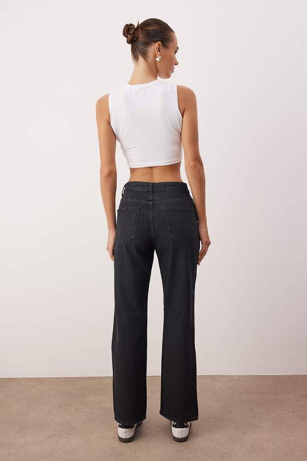 Siyah Yüksek Bel Straight Smoke Jeans TWOAW26JE00158 - 4